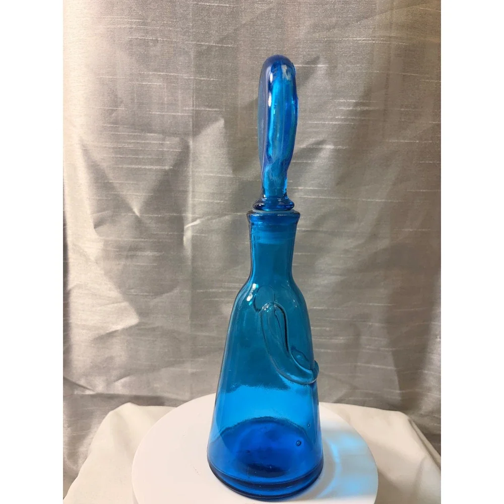 Vintage Erik Höglund Boda Blue Glass People Decanters Face Stoppers Pair MCM